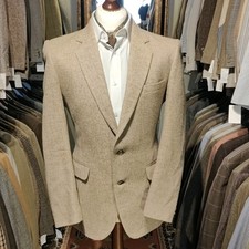 Vintage Mens 38R - 40R Tweed Beige Plain Summer Suit Jacket Blazer Harris Style