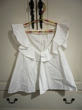 Zara White Frill Neck Top , Size Medium