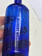 60313 Old Vintage Antique Glass Poison Bottle Blue Medicine Cure Clapham Leeds