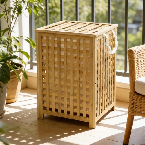 120l bamboo laundry basket - bamboo,