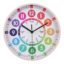 Kids Wall Clock Learning Clock Silent Analogue Telling Time Teaching Clock 25CM