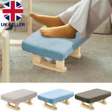 Small Footstool~Stool Rectangle Footrest Linen Padded Rest Seat Solid Wood Legs