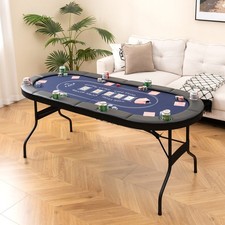 Foldable 8 Seat Poker Table with 8 Cup Holders Blue