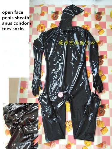 Face entry latex catsuit open