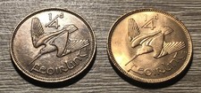 Irish 1946 + 1953 Bronze Farthings Peacock Bird High Grade
