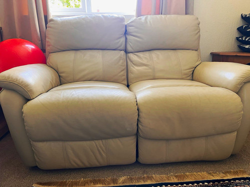 Pair beige leather seater - beige, 2