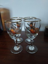 Vintage sherry glasses pheasant Glasses with gold rim set of 4