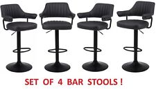 4 X PLUSH BLACK BAR STOOLS, GAS LIFT, BREAKFAST KITCHEN BAR PADDED ARMS & BACK