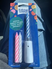 Musical Birthday Candle Holder Set With Blue Pink White Spiral Candles