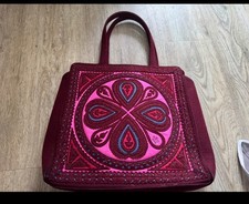 Lulu Guinness Purse Black Wool Bag pink with Abstract Design Wool Tote