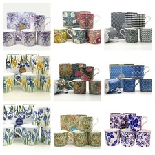 Bone China Mugs Set of 4 Asst Designs Morris Black & White Floral Strawberry