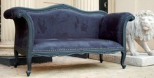 Large Antique Matt Black Velvet French Ornate Sofa Chaise Longue Day Bed Lounge
