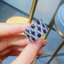 New Luxury 16mm Women Jewelry Blue Topaz Full Gemstone Silver Charming Rings