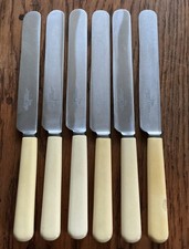 Set of 6 Antique Walker & Hall Faux Bone Handled Dinner Knives Round End - 9.75”
