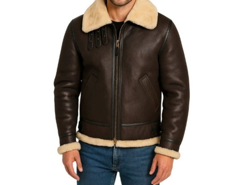 Men brown genuine sheepskin - brown,