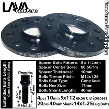 4PC 10MM THICK 5X112 66.56MM C.B WHEEL SPACER+20 14X1.25 BOLT FIT BMW MINI MODEL