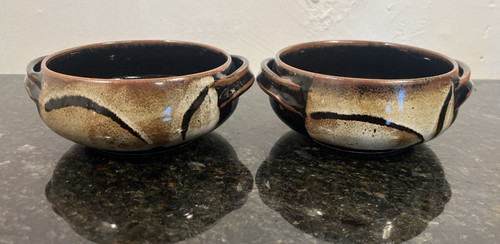 Studio pottery pair soup bowls - pair,
