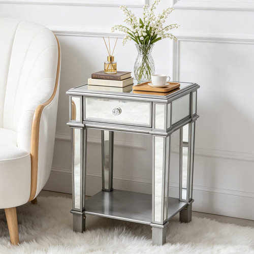 Mirrored nightstand end table - nightstand,