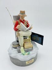 Vintage Schmid Music Box I'm Sitting on Top of the World Fisherman Fishing Dock