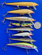 VINTAGE LOT 8 LURES RAPALA MINNOWS BALSA JERKBAITS FOIL CRANKBAITS HUSKY SPIN