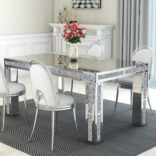Silver mirrored dining table - silver,