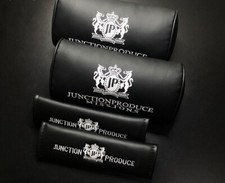 JP JUNCTION PRODUCE Black Leather Car Seat Neck Cushion Headrest + Shoulder Pad