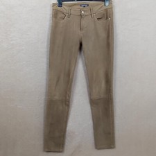 Tommy Hilfiger Womens Brown Faux Suede Trousers Low Rise Logo Detail Size UK 12