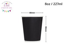 Disposable Black Ripple Cups Triple Wall Black Paper Coffee Cups Reusable Lids