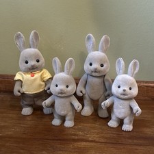 SYLVANIAN FAMILIES 1980's GREY RABBIT FAMILY  FIGURES Vintage Toy Set EPOCH