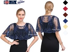 Women 1920s Shawl Wraps Sequin Evening Cape Bridal Bolero Flapper~PJ06