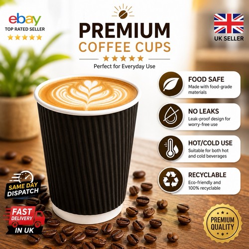 Black ripple paper coffee cups - ripple,