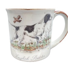 Vintage Speckled White & Brown Stoneware Mug, English Pointer Hunting Dog