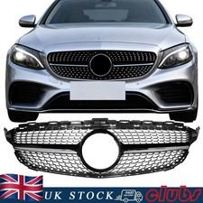 For Mercedes-Benz W205 2DR 4DR C200 C300 C180 Front Diamond Grille Black 2015-18