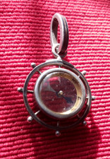 silver enamel fob compass pendant antique ships wheel design 925 silver nibble