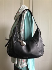 Radley Black Leather Hobo Shoulder Handbag With Dog Tag Charm