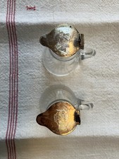 Pair Antique Hukin & Heath Whisky Noggin Sterling Silver Mounts 1936 Birmingham