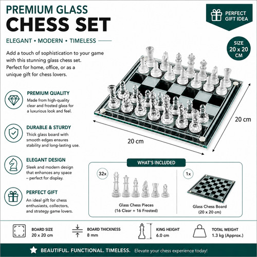 Glass chess board traditional - board,