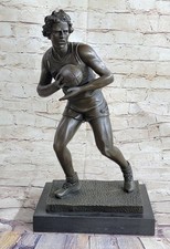 Art Decor 100% Bronze Marble Base Sculpture Statue Figure Rugby Football Player