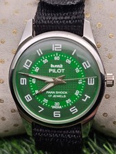 Beautiful Mens HMT Pilot Parashock Mechanical Wind 17J Watch Green Dial