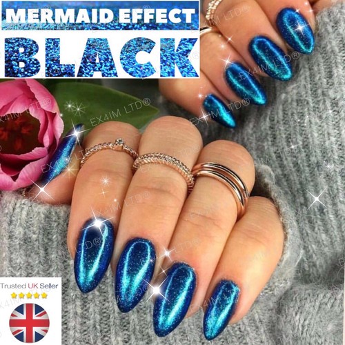 Mermaid effect black nail art - effect,