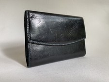 Lloyd Baker Black Smooth Leather Vintage 1990s Purse Wallet Turquoise Lining