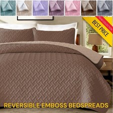 Quilted Bedspread REVERSIBLE Embossed Comforter Single Double King Bed Throw Set