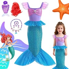 Kids Princess Ariel Mermaid Costume Shiny Sequin Fancy Dress for Girls Christmas