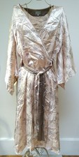 Zedzz Ladies Dressing Gown 100% Silk Kimono Robe Champagne Mink Floral Size M/L