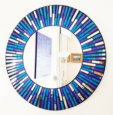 Round mosaic wall mirror blue