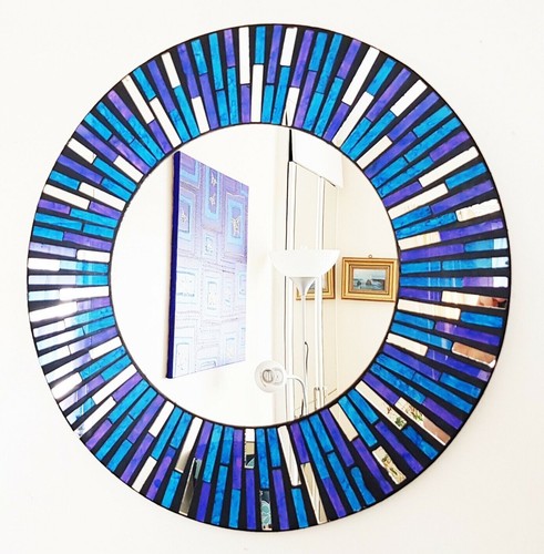 Round mosaic wall mirror - , blue