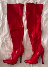 Red ‘pvc’ inner zip high heeled sexy thigh boots. Size: 3