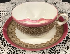 VINTAGE MUSTACHE CUP MUG WITH SAUCER MARKED ON BOTTOM