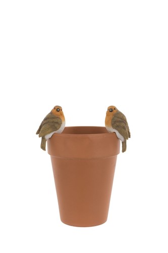 Pair cute robin pot - of,
