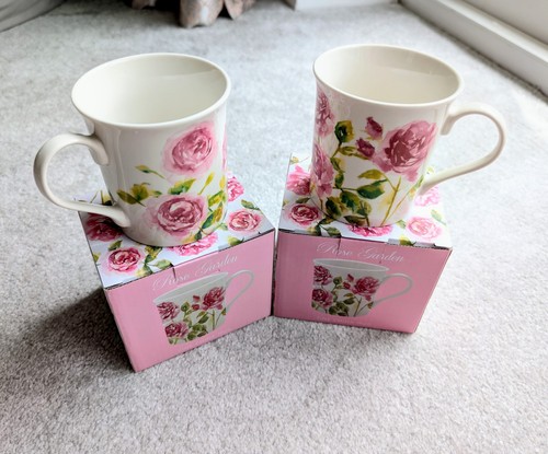Tea mugs pink roses lesser - tea,